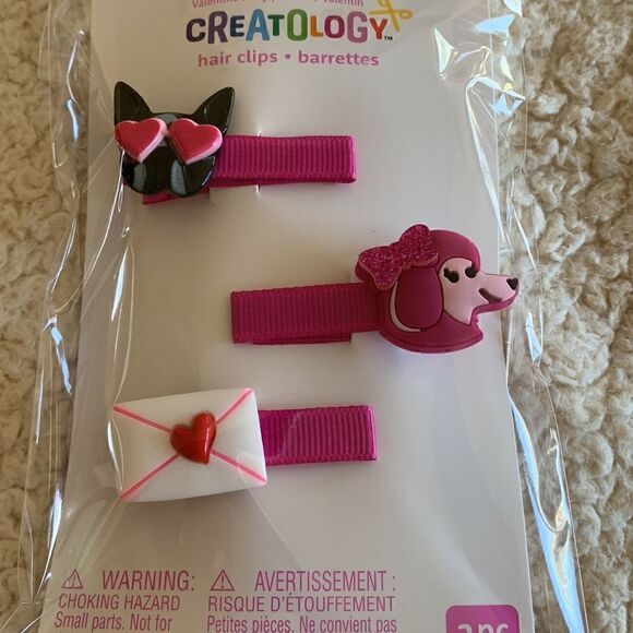 NWT Set Dog French Bulldog Boston Terrier Poodle Heart Pink Hair Clips Barrette - Picture 6 of 6